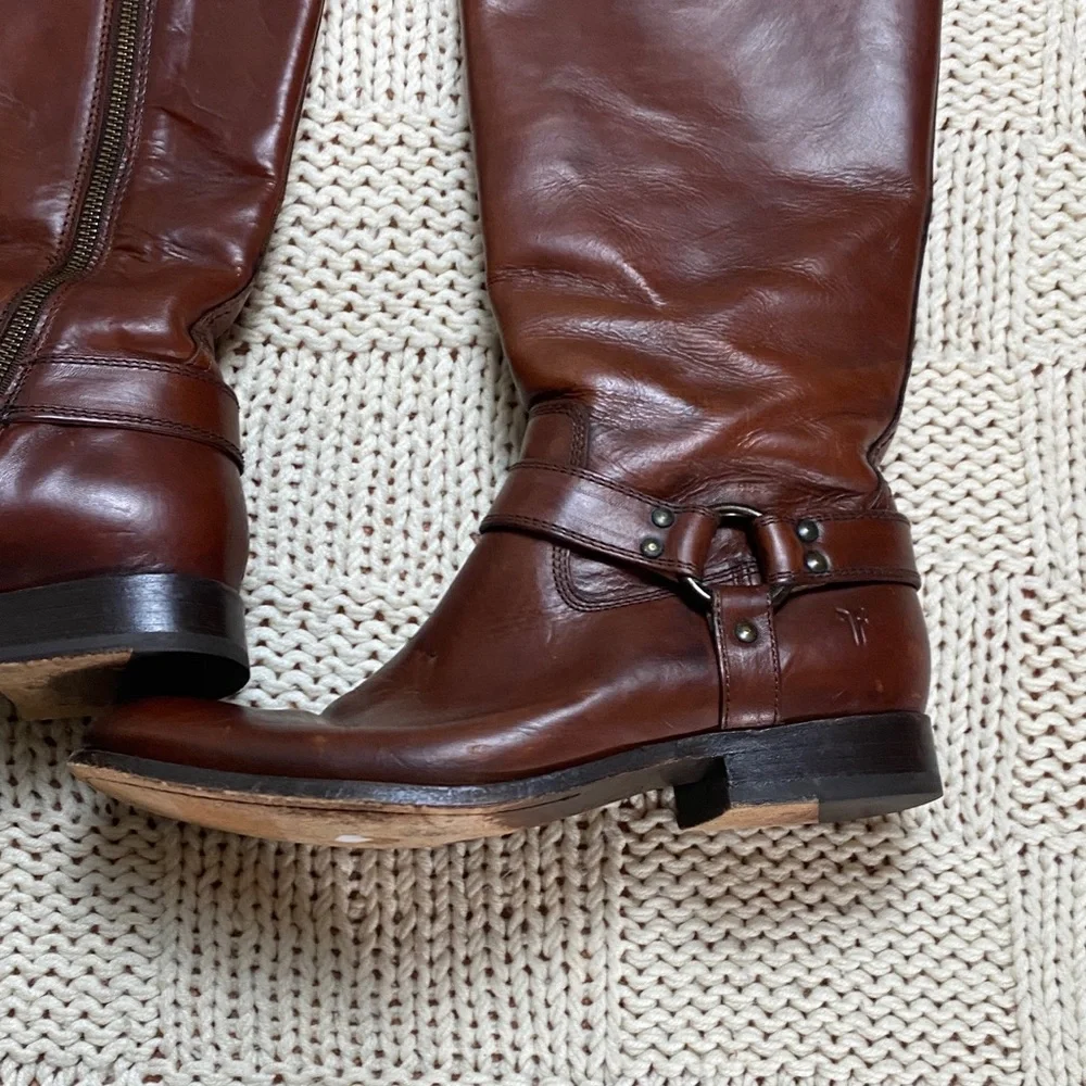 Frye Melissa Harness Extended Leather Calf Tall Riding Boots Brown Size 9.5B - Picture 3 of 11